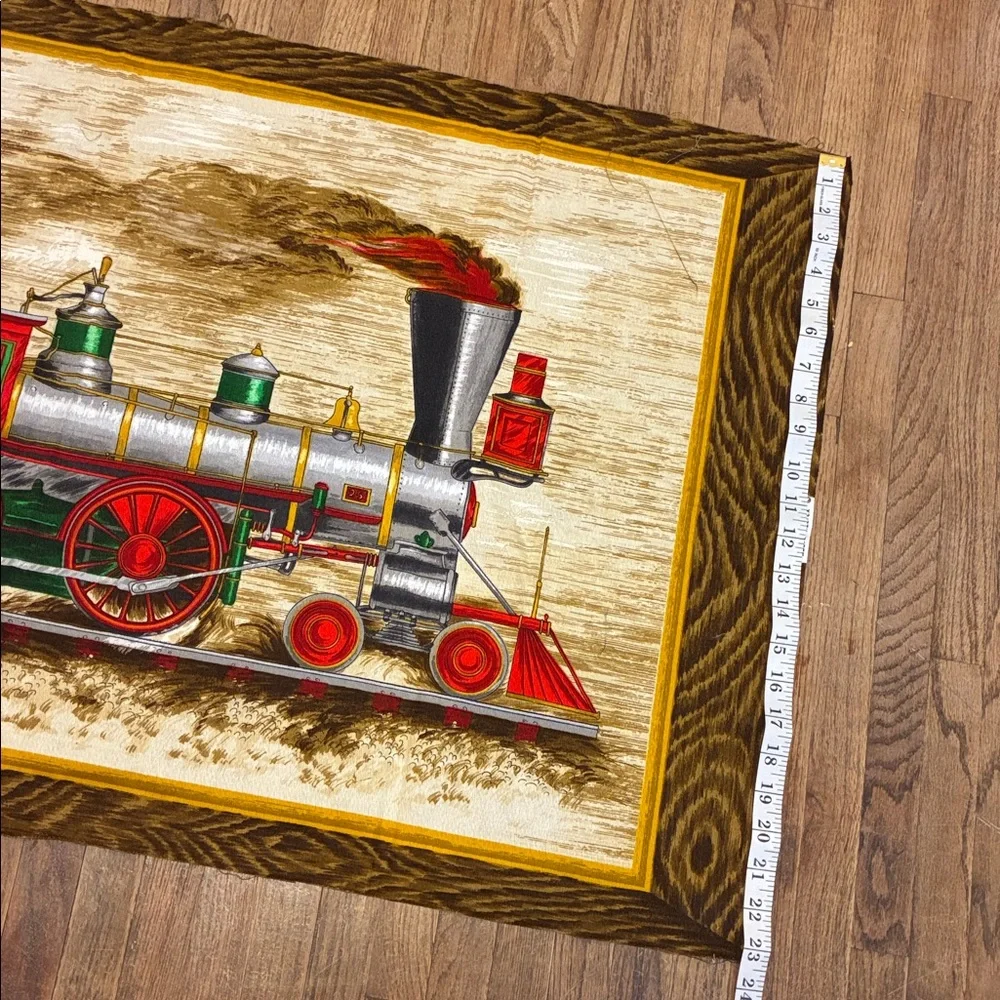 Large Vintage Train Tapestry with Red and Green Accents